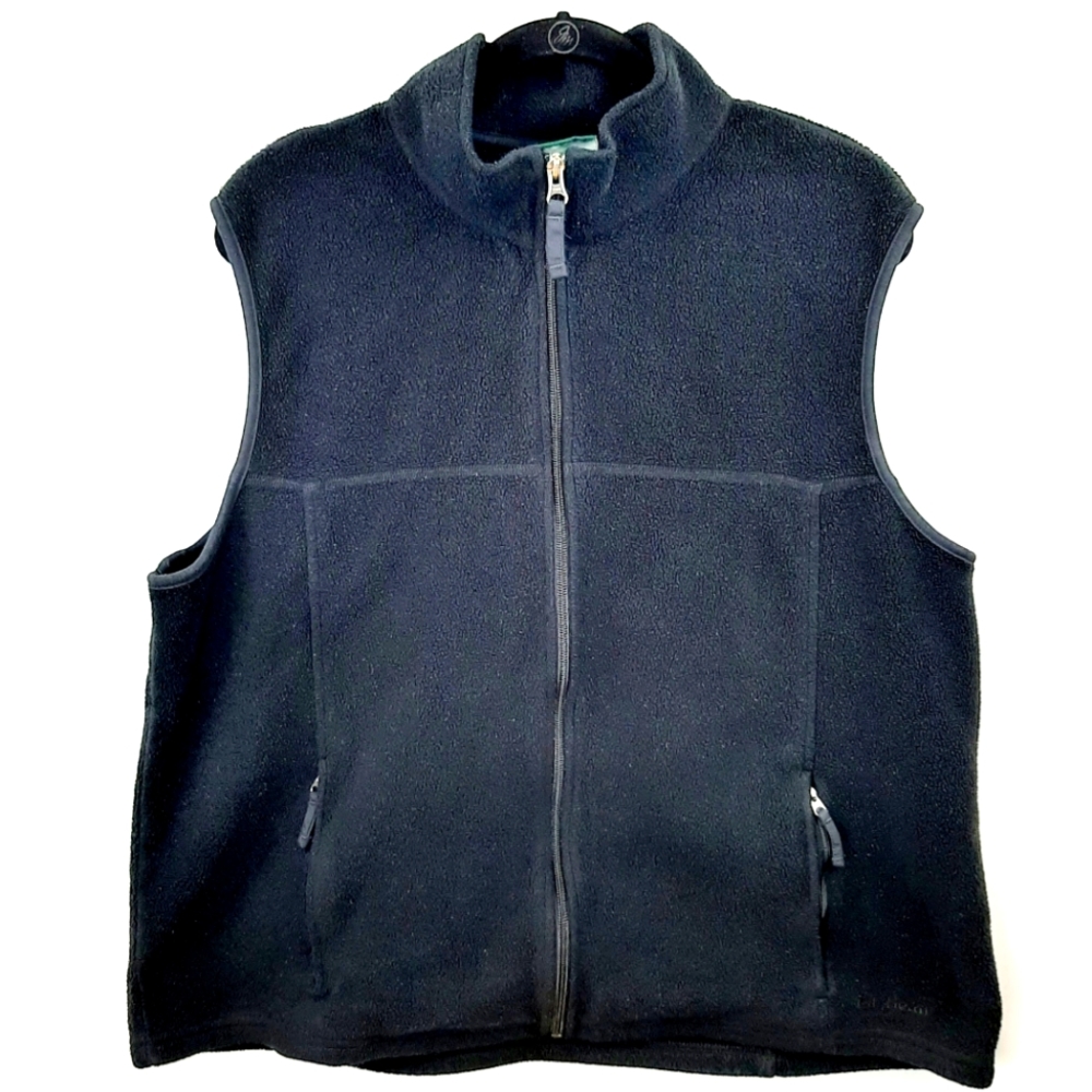 LL Bean Vest Men's X-Large Black Sleeveless Fleece Full Zip Logo Casual Outdoor